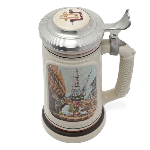Vintage Shipbuilder Beer Stein 1987 Brazil Ceramic Metal Mug Avon Collectable - Picture 4 of 8